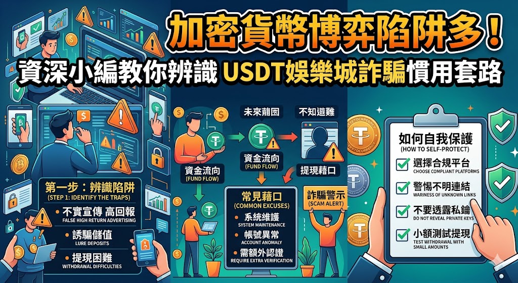 加密貨幣博弈陷阱多！資深小編教你辨識 USDT娛樂城詐騙慣用套路